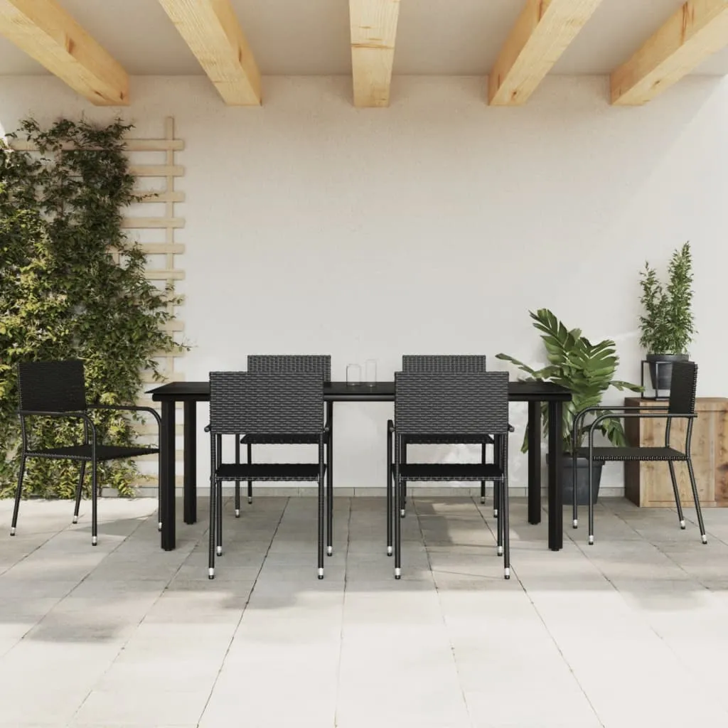 vidaXL Set da Pranzo da Giardino 7 pz Nero in Polyrattan e Acciaio