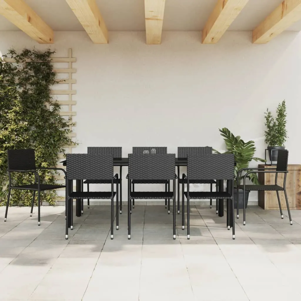 vidaXL Set da Pranzo da Giardino 9 pz Nero in Polyrattan e Acciaio