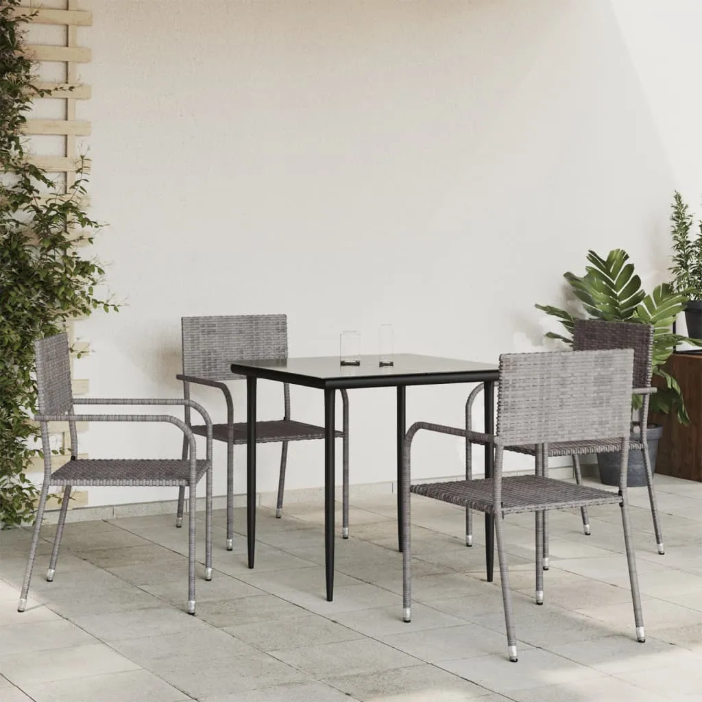 vidaXL Set da Pranzo da Giardino 5 pz Nero Grigio Polyrattan e Acciaio