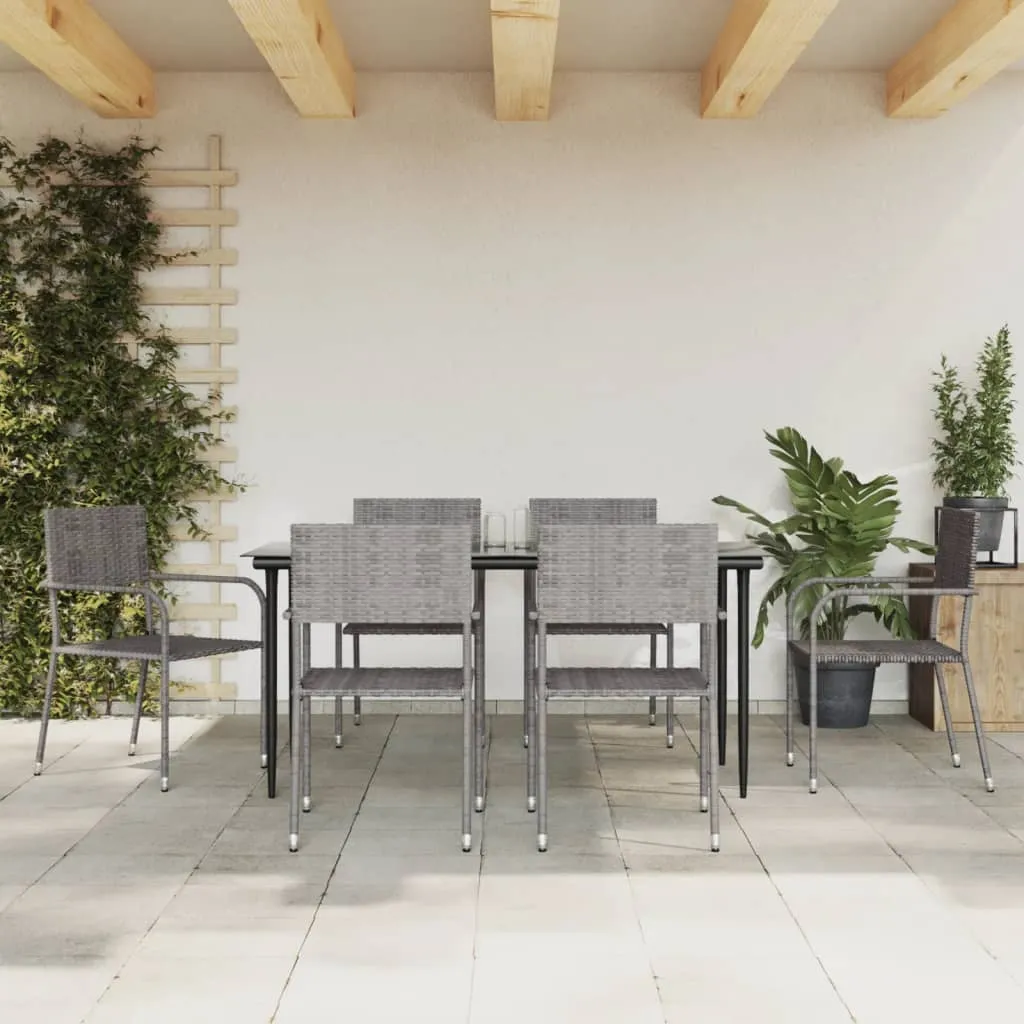 vidaXL Set da Pranzo da Giardino 7 pz Nero Grigio Polyrattan e Acciaio