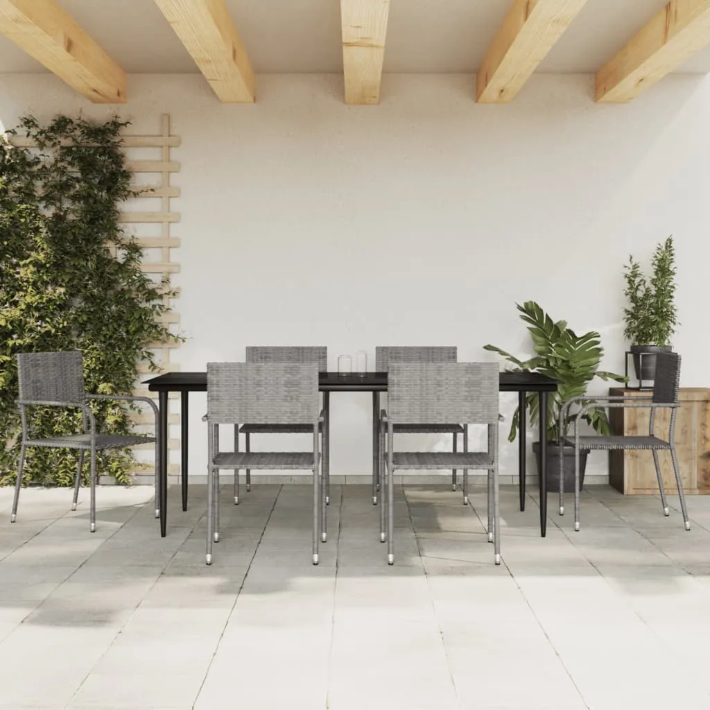 vidaXL Set da Pranzo da Giardino 7 pz Nero Grigio Polyrattan e Acciaio