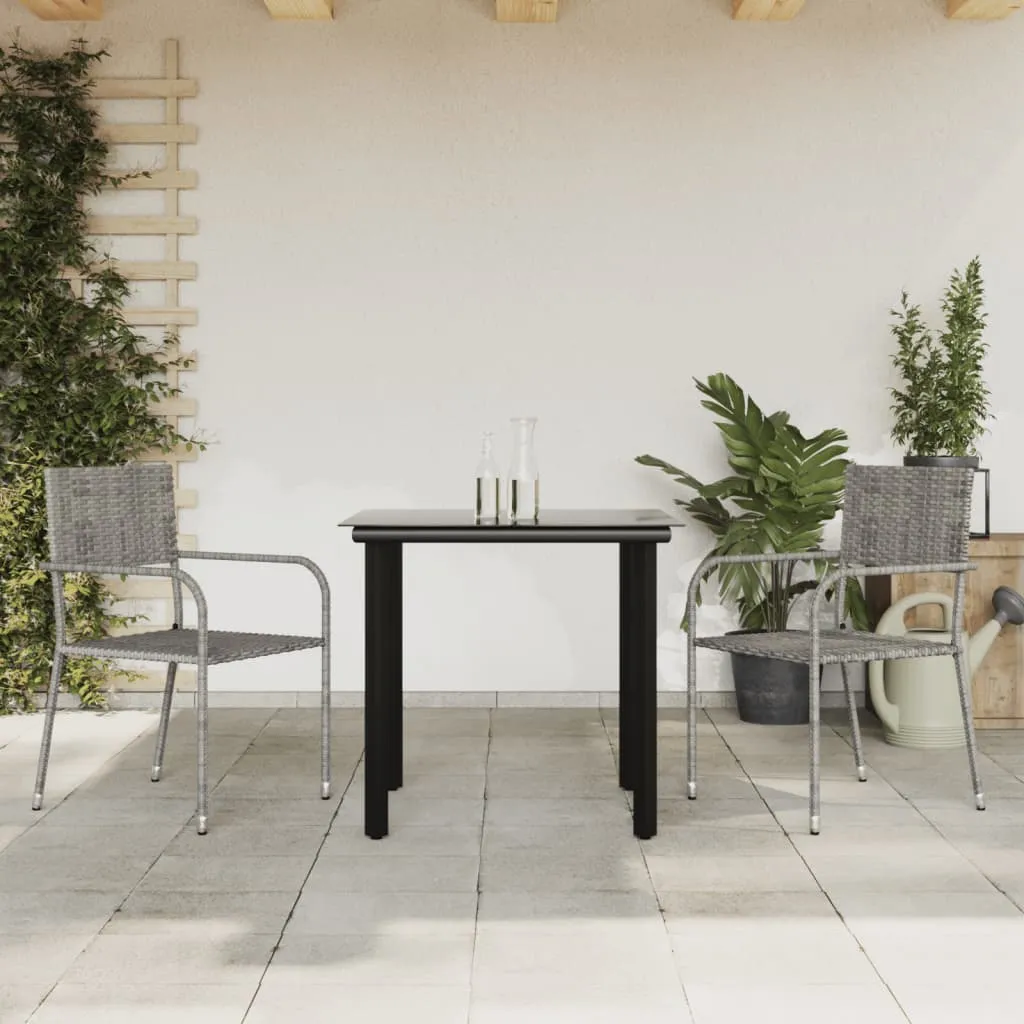 vidaXL Set da Pranzo da Giardino 3 pz Nero Grigio Polyrattan e Acciaio