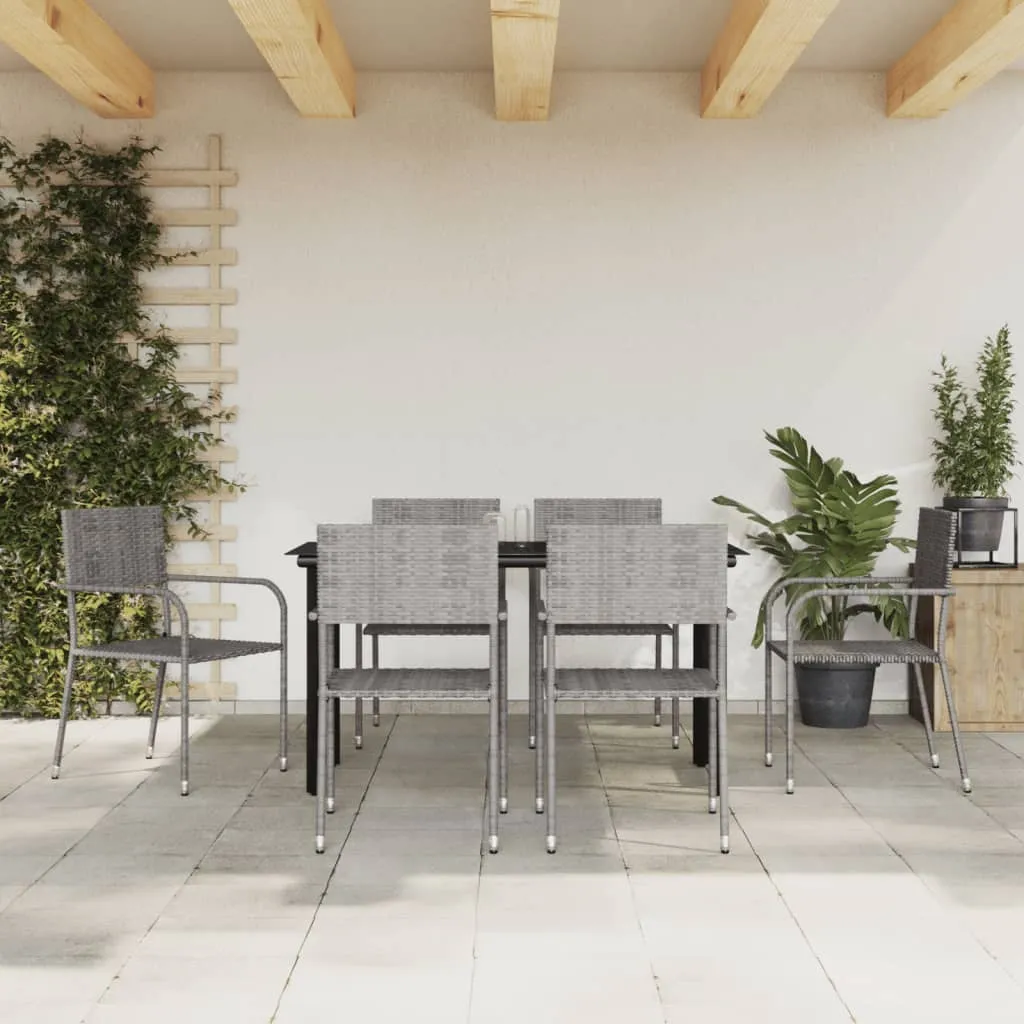 vidaXL Set da Pranzo da Giardino 7 pz Nero Grigio Polyrattan e Acciaio