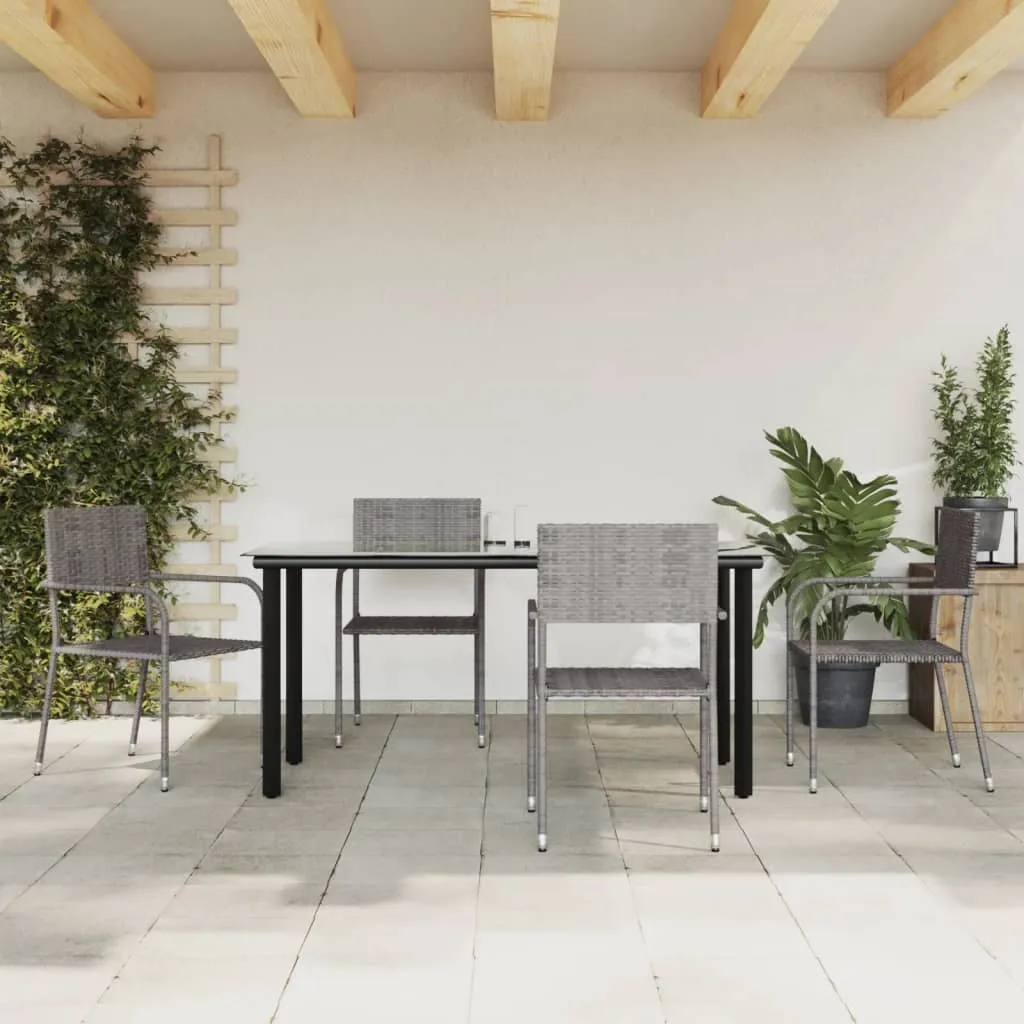 vidaXL Set da Pranzo da Giardino 5 pz Nero Grigio Polyrattan e Acciaio