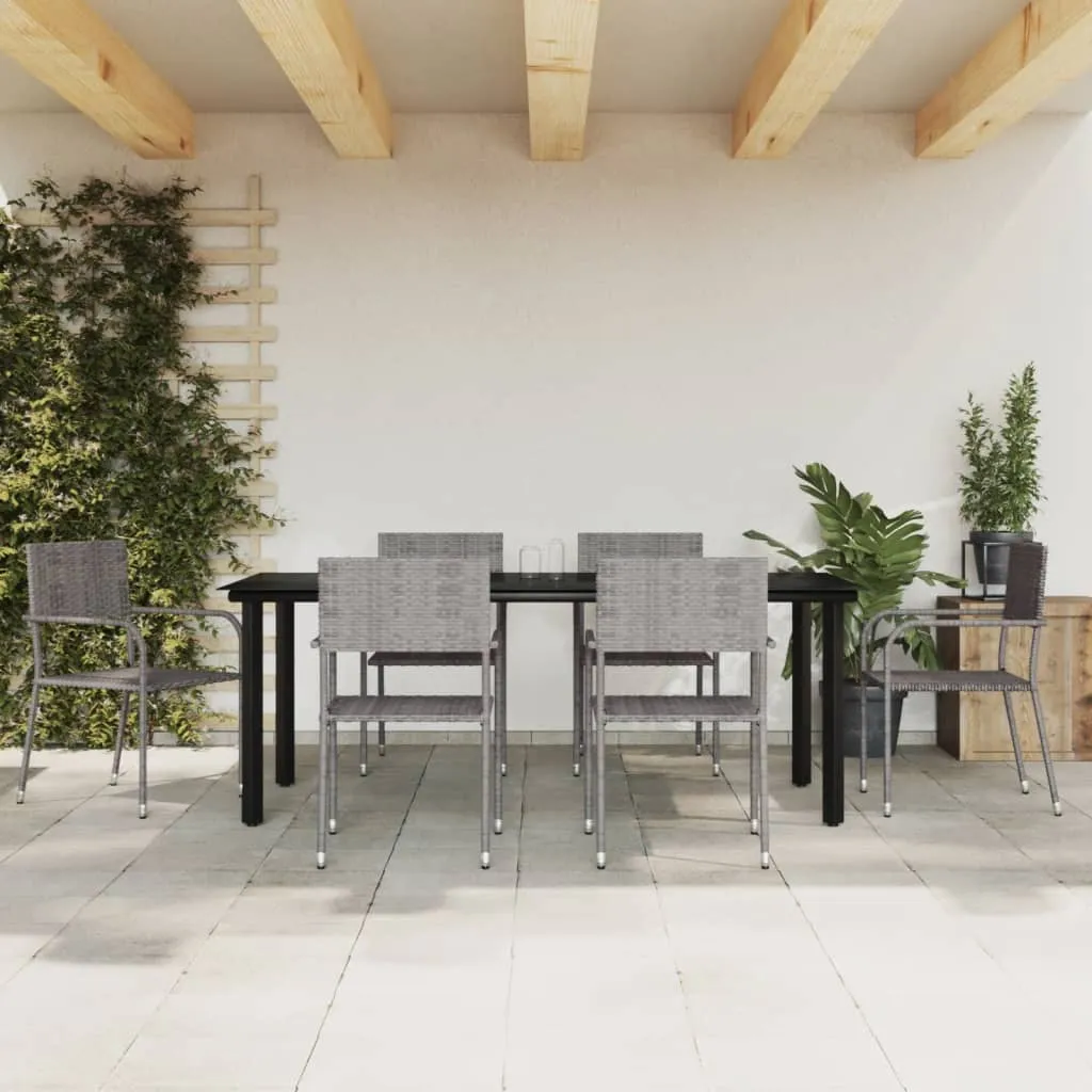 vidaXL Set da Pranzo da Giardino 7 pz Nero Grigio Polyrattan e Acciaio