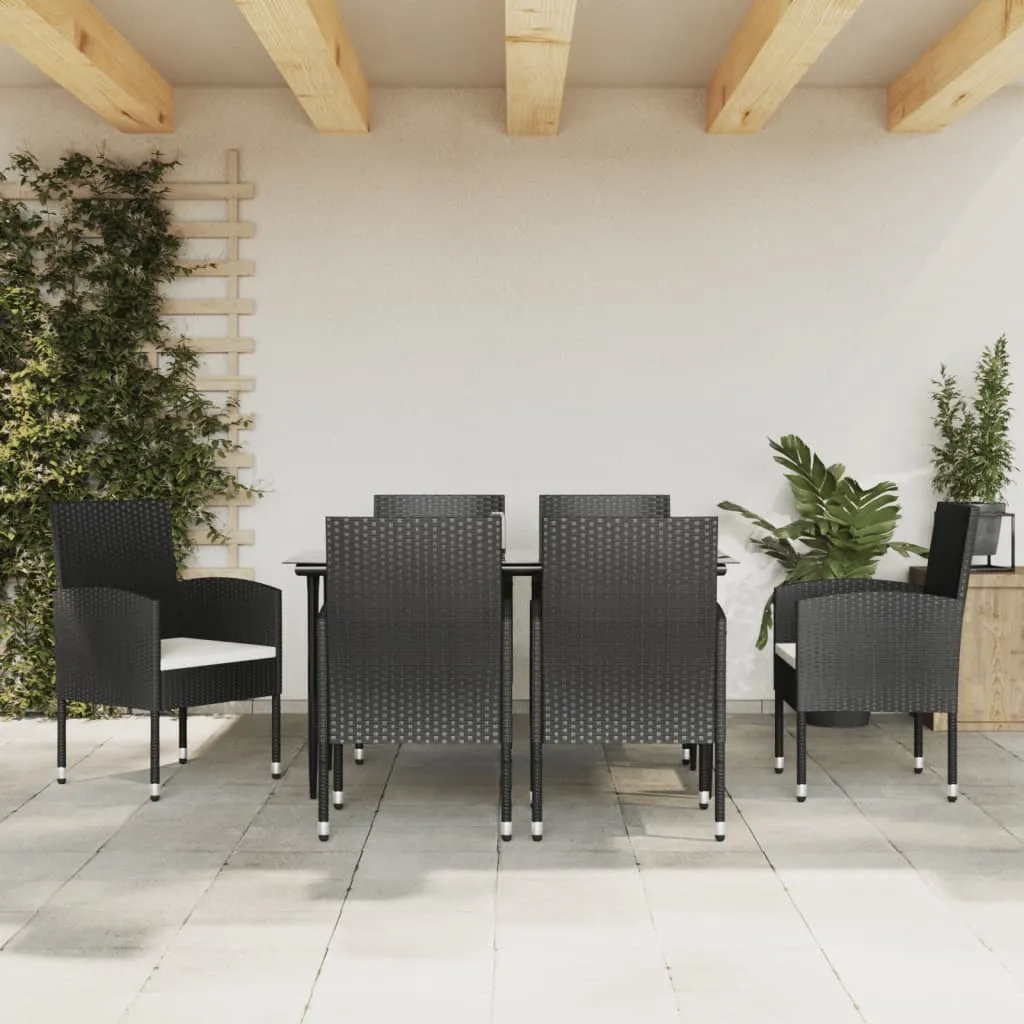 vidaXL Set da Pranzo da Giardino 7 pz Nero in Polyrattan e Acciaio