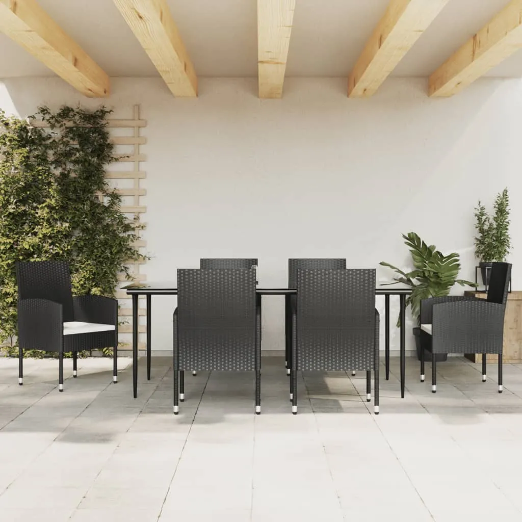 vidaXL Set da Pranzo da Giardino 7 pz Nero in Polyrattan e Acciaio