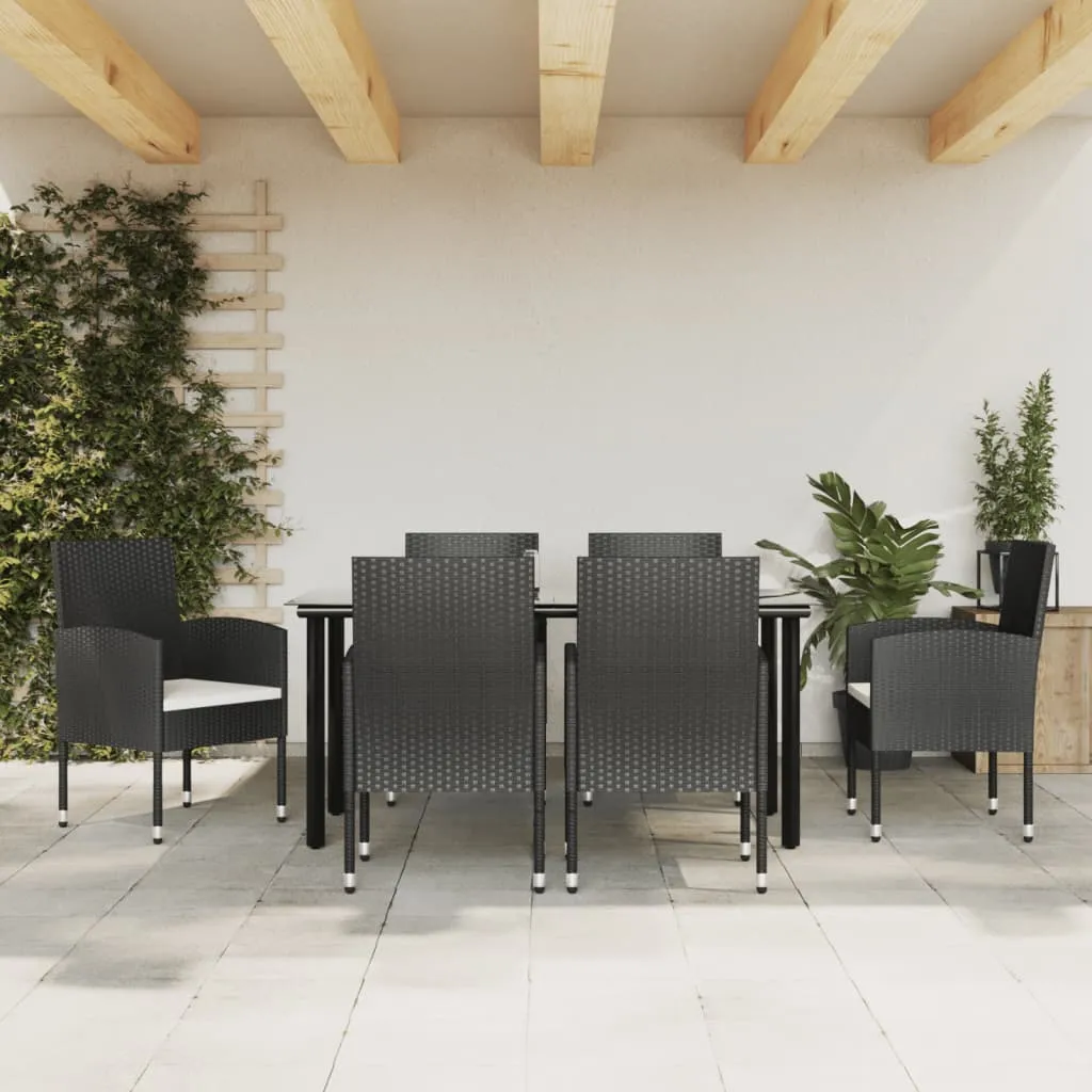 vidaXL Set da Pranzo da Giardino 7 pz Nero in Polyrattan e Acciaio