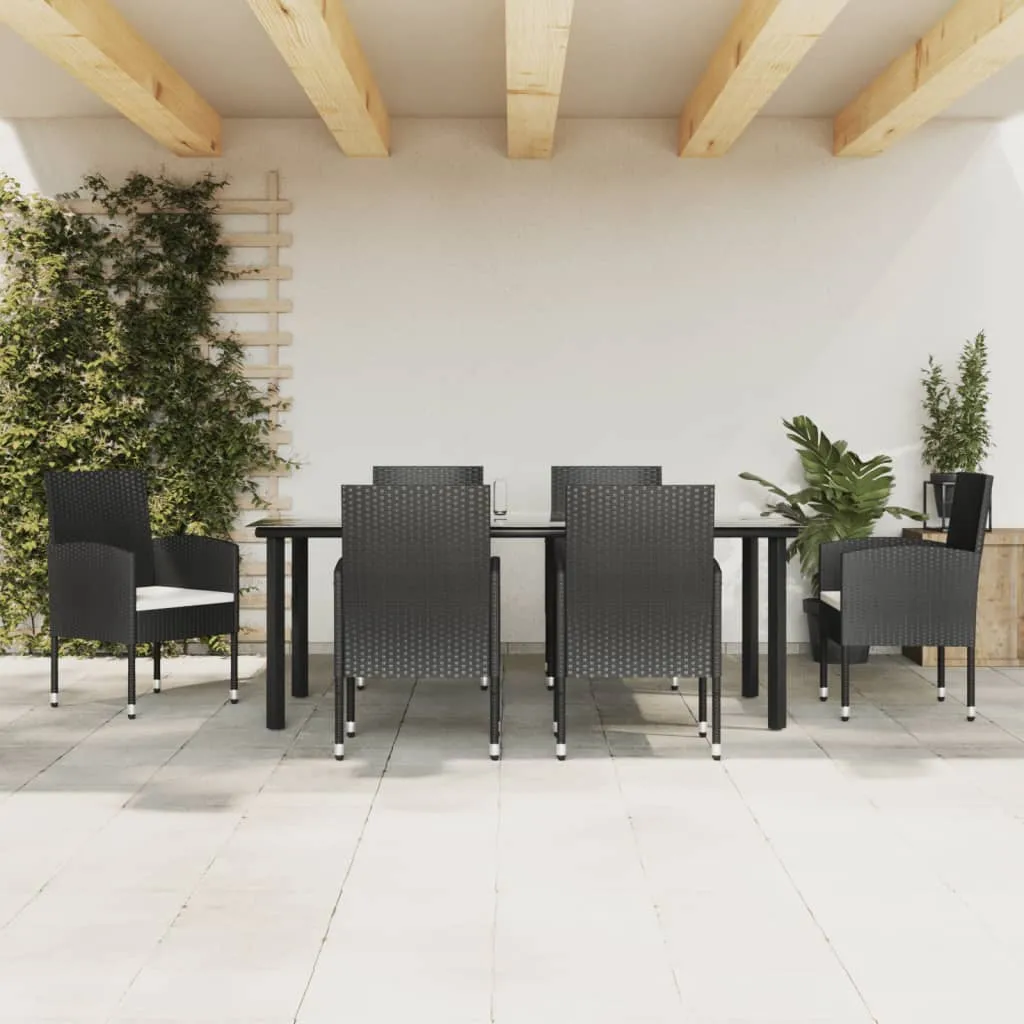 vidaXL Set da Pranzo da Giardino 7 pz Nero in Polyrattan e Acciaio