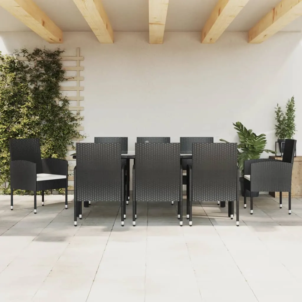 vidaXL Set da Pranzo da Giardino 9 pz Nero in Polyrattan e Acciaio