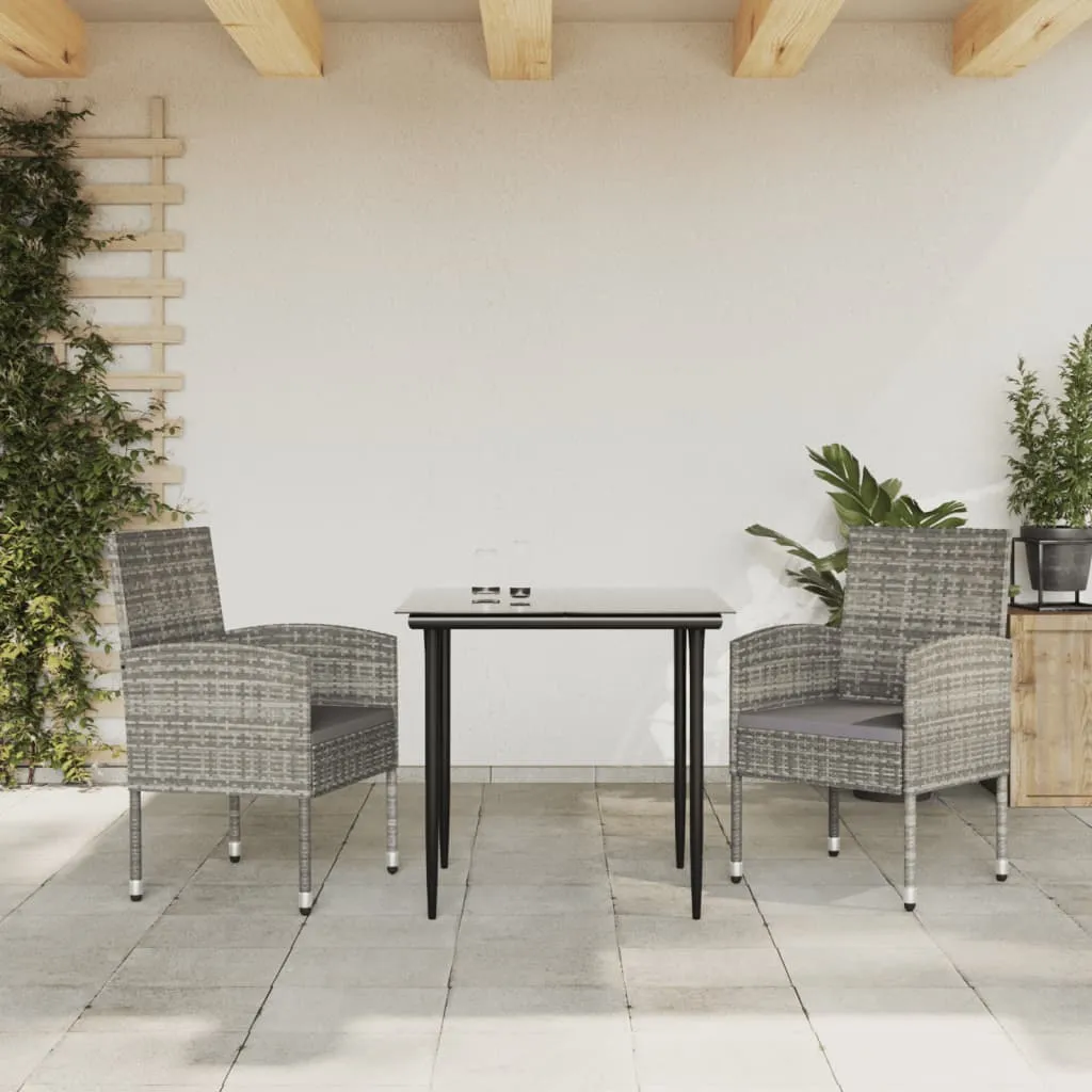 vidaXL Set da Pranzo da Giardino 3 pz Nero Grigio Polyrattan e Acciaio