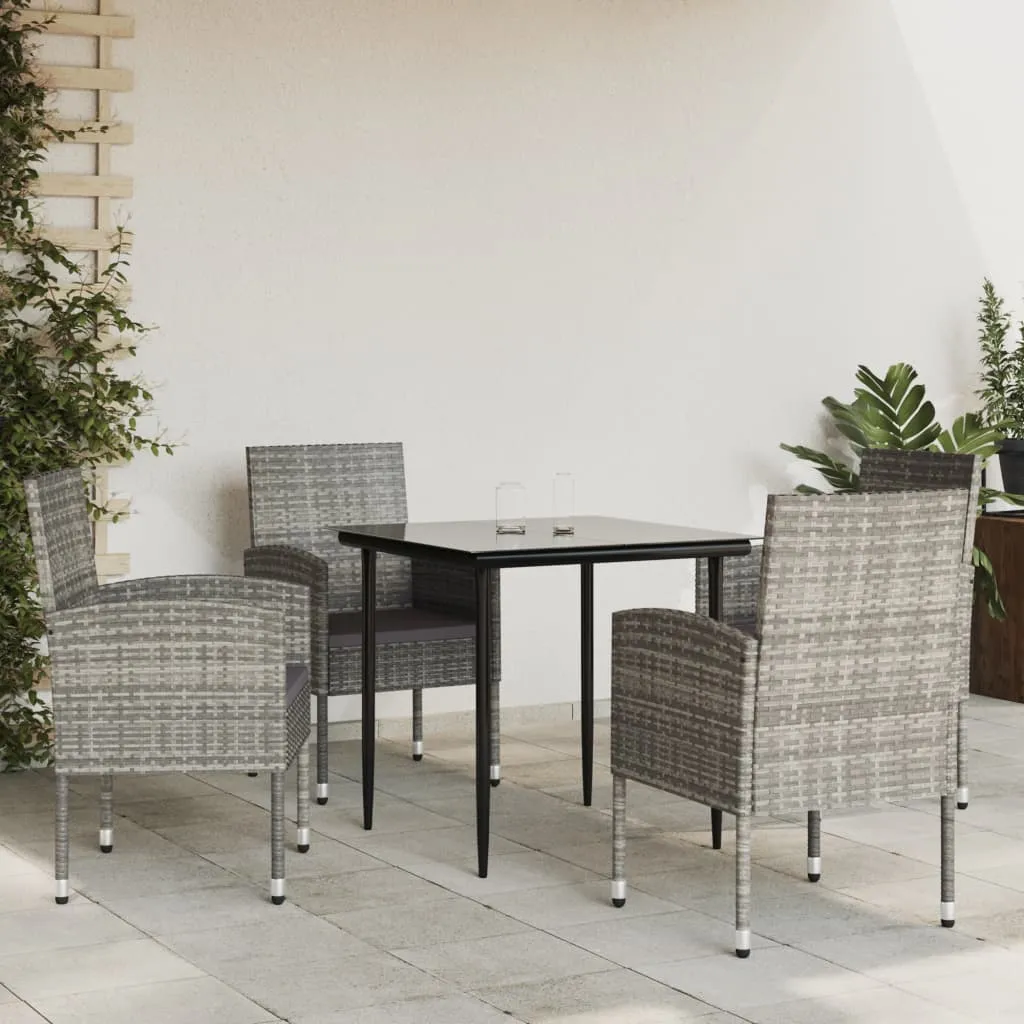 vidaXL Set da Pranzo da Giardino 5 pz Nero Grigio Polyrattan e Acciaio