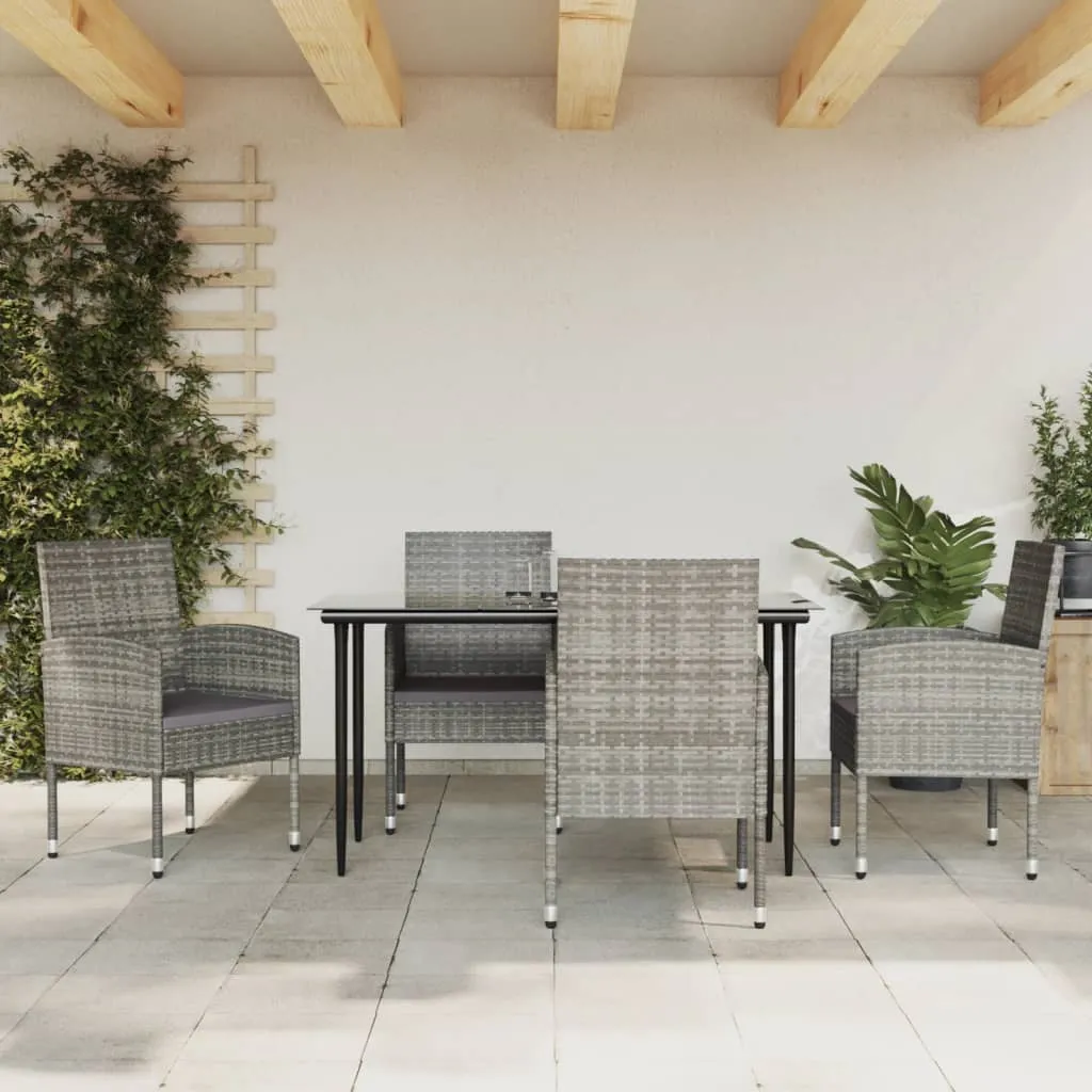 vidaXL Set da Pranzo da Giardino 5 pz Nero Grigio Polyrattan e Acciaio