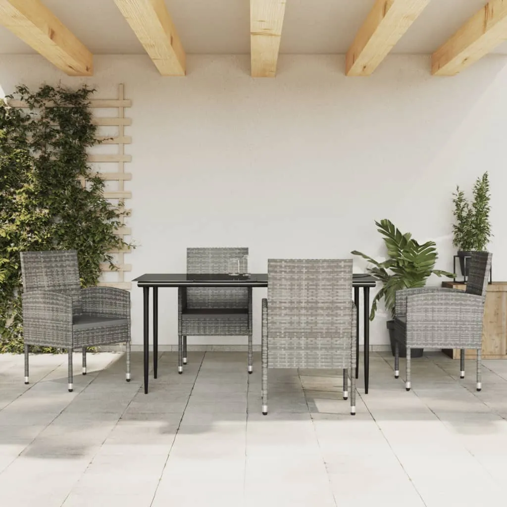 vidaXL Set da Pranzo da Giardino 5 pz Nero Grigio Polyrattan e Acciaio