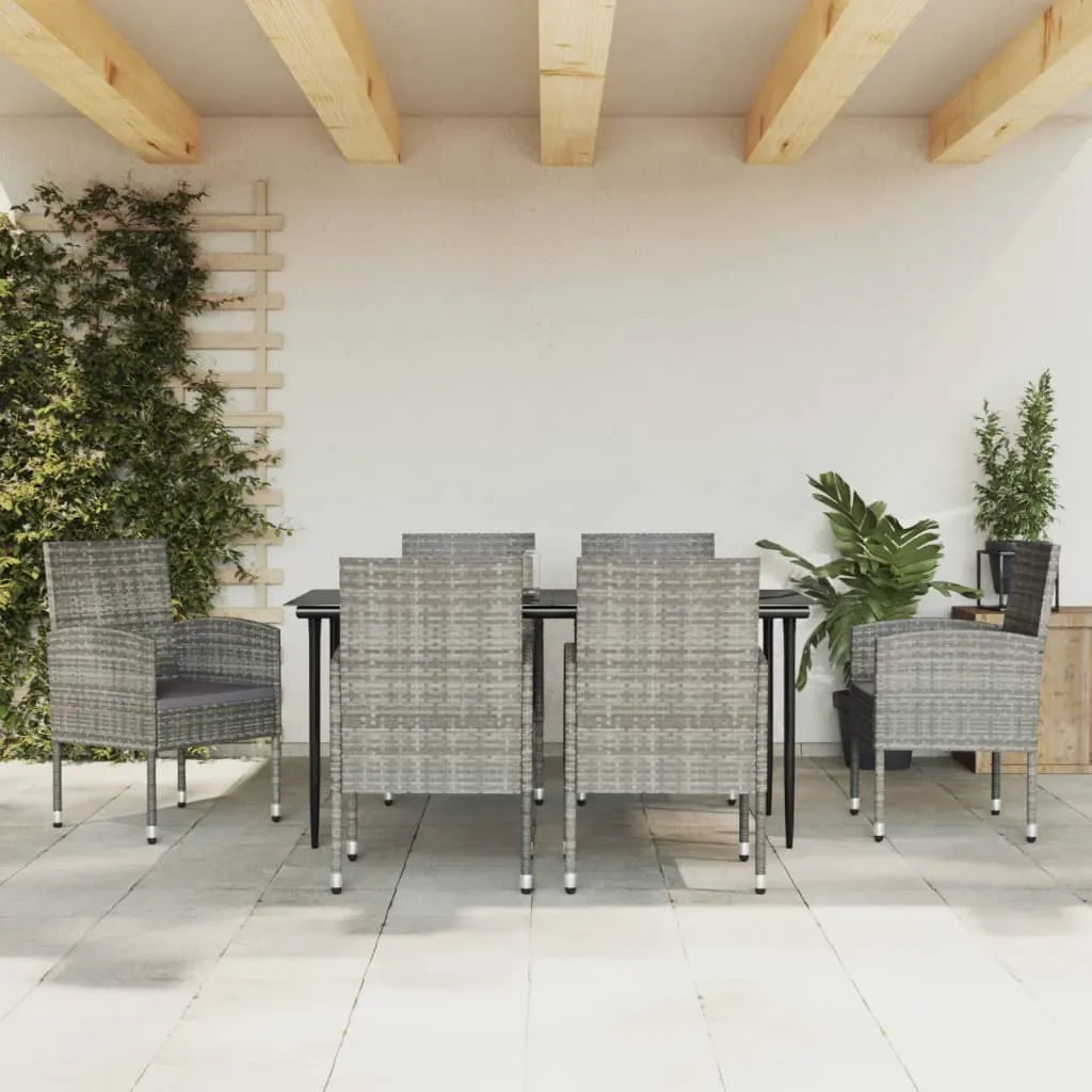 vidaXL Set da Pranzo da Giardino 7 pz Nero Grigio Polyrattan e Acciaio