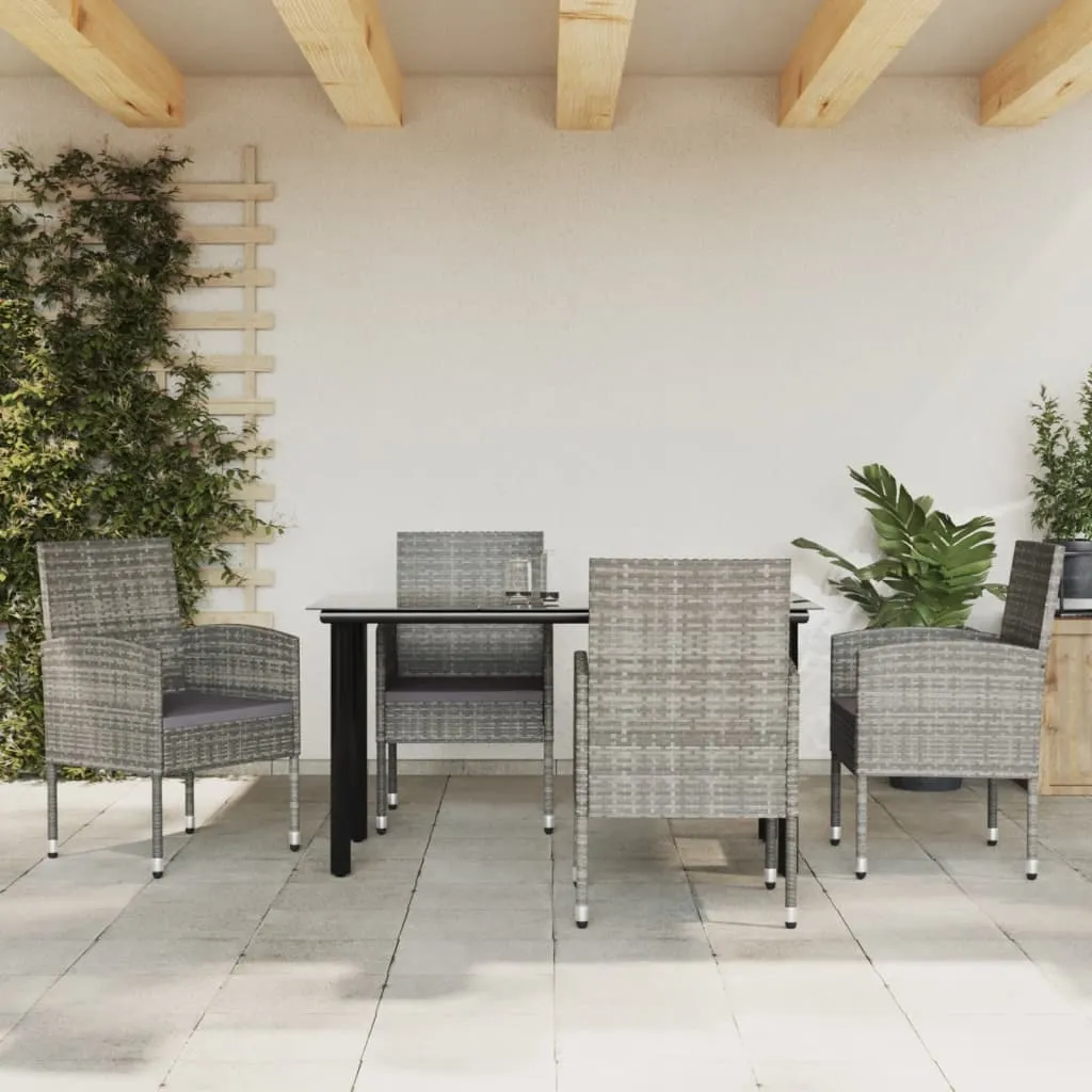 vidaXL Set da Pranzo da Giardino 5 pz Nero Grigio Polyrattan e Acciaio