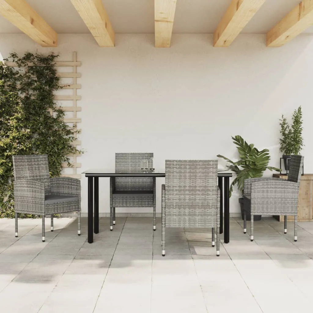 vidaXL Set da Pranzo da Giardino 5 pz Nero Grigio Polyrattan e Acciaio