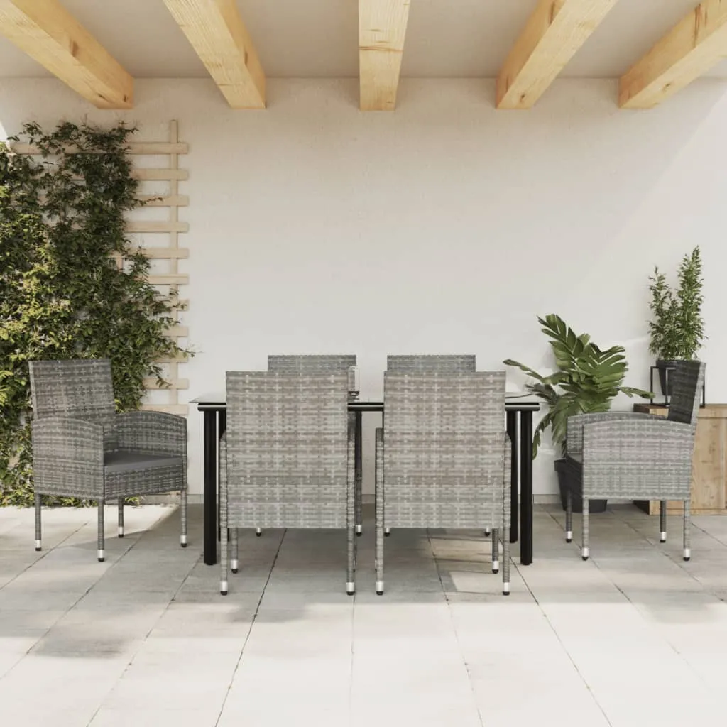 vidaXL Set da Pranzo da Giardino 7 pz Nero Grigio Polyrattan e Acciaio