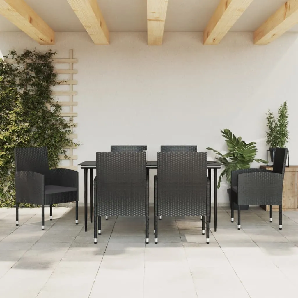 vidaXL Set da Pranzo da Giardino 7 pz Nero in Polyrattan e Acciaio