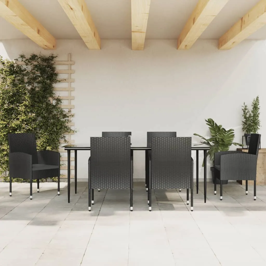 vidaXL Set da Pranzo da Giardino 7 pz Nero in Polyrattan e Acciaio