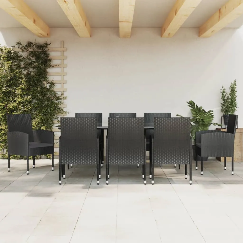 vidaXL Set da Pranzo da Giardino 9 pz Nero in Polyrattan e Acciaio