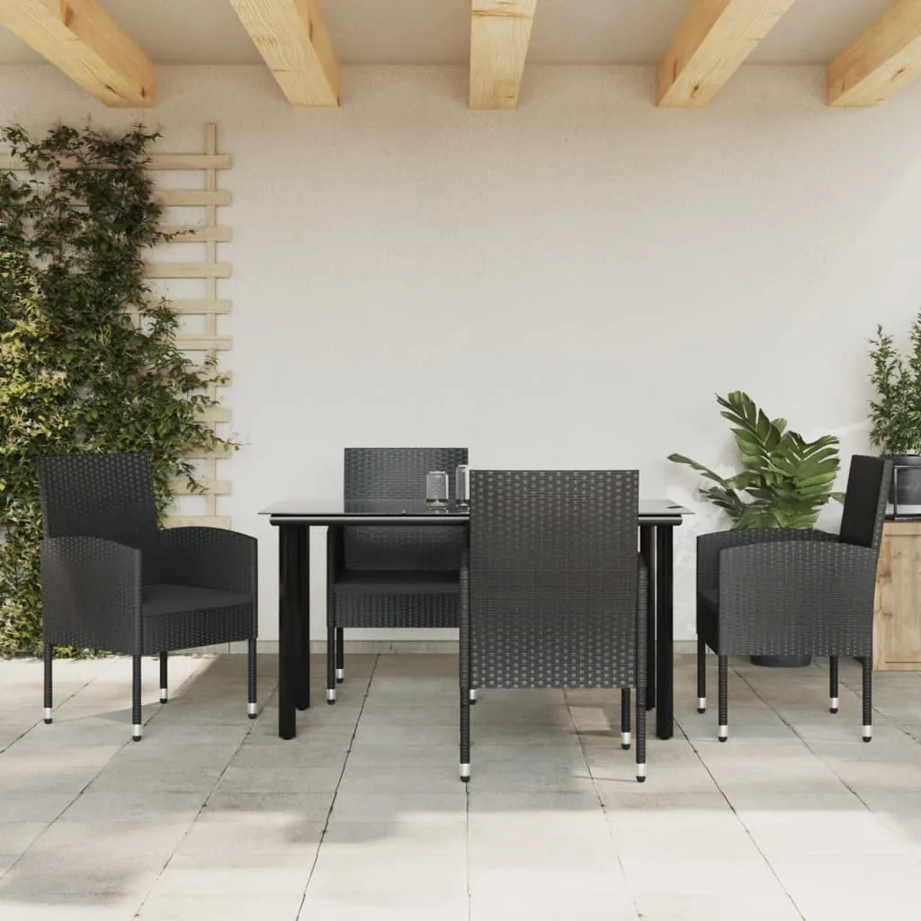 vidaXL Set da Pranzo da Giardino 5 pz Nero in Polyrattan e Acciaio