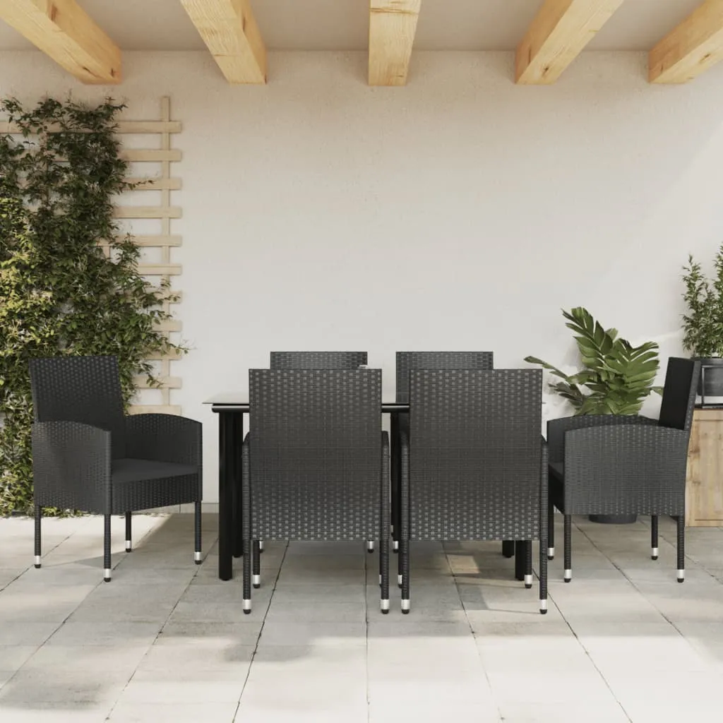 vidaXL Set da Pranzo da Giardino 7 pz Nero in Polyrattan e Acciaio