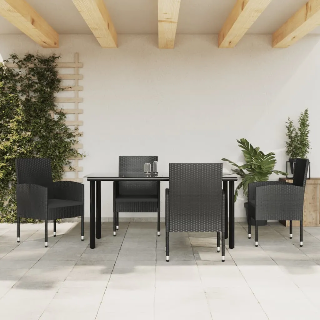 vidaXL Set da Pranzo da Giardino 5 pz Nero in Polyrattan e Acciaio