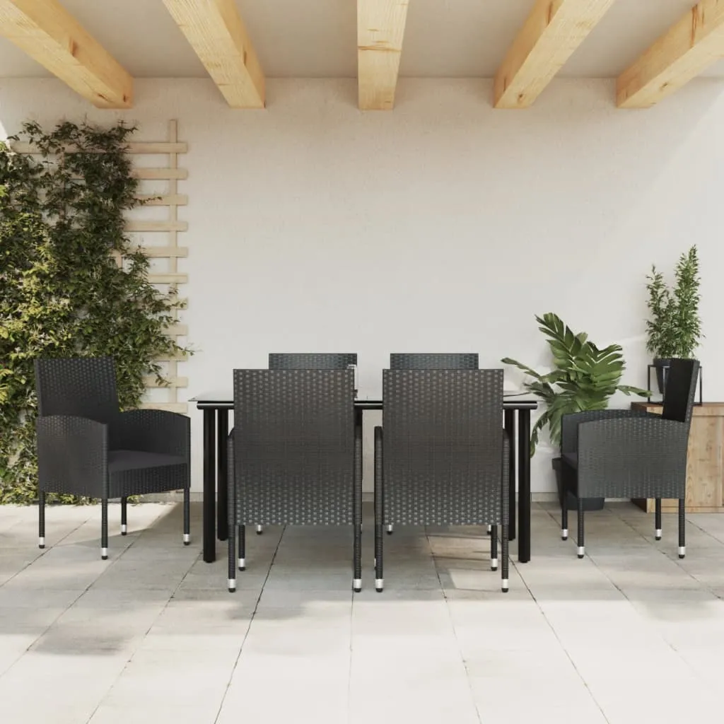 vidaXL Set da Pranzo da Giardino 7 pz Nero in Polyrattan e Acciaio