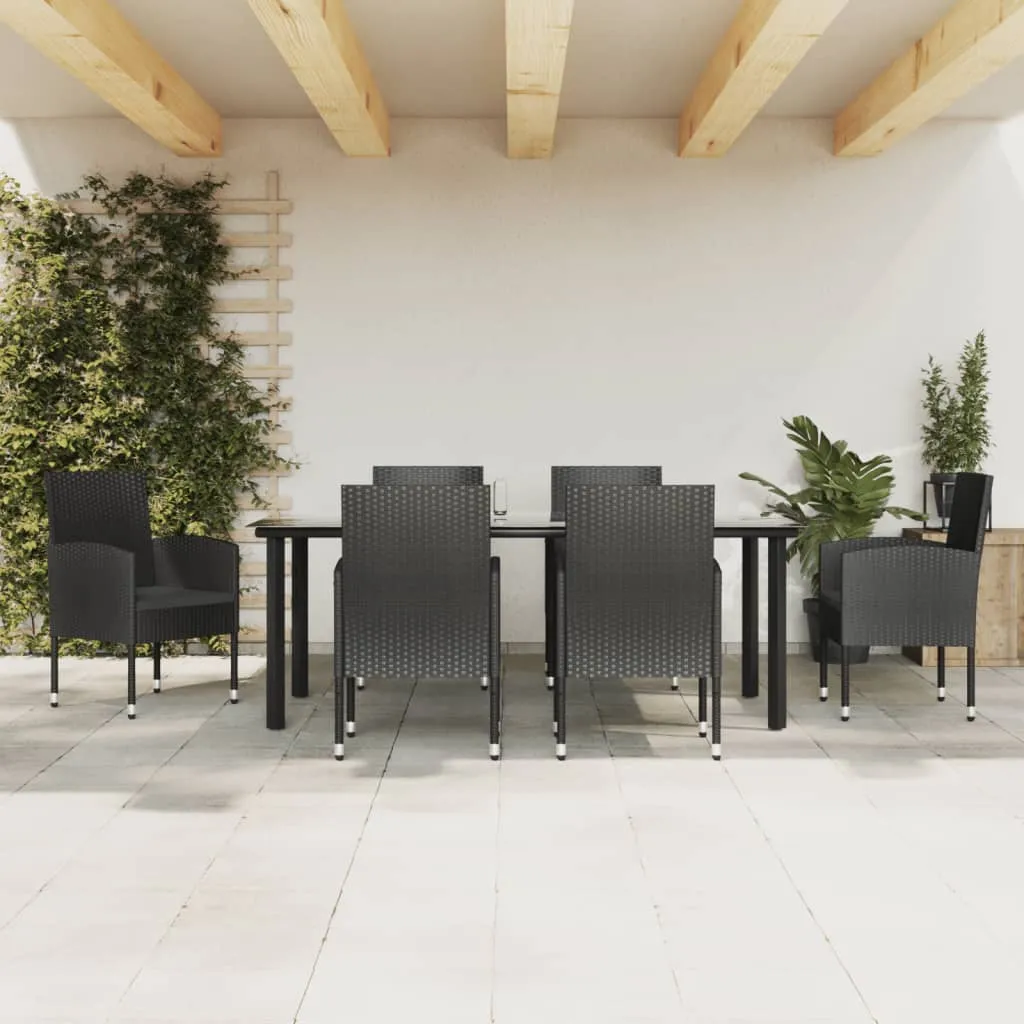 vidaXL Set da Pranzo da Giardino 7 pz Nero in Polyrattan e Acciaio