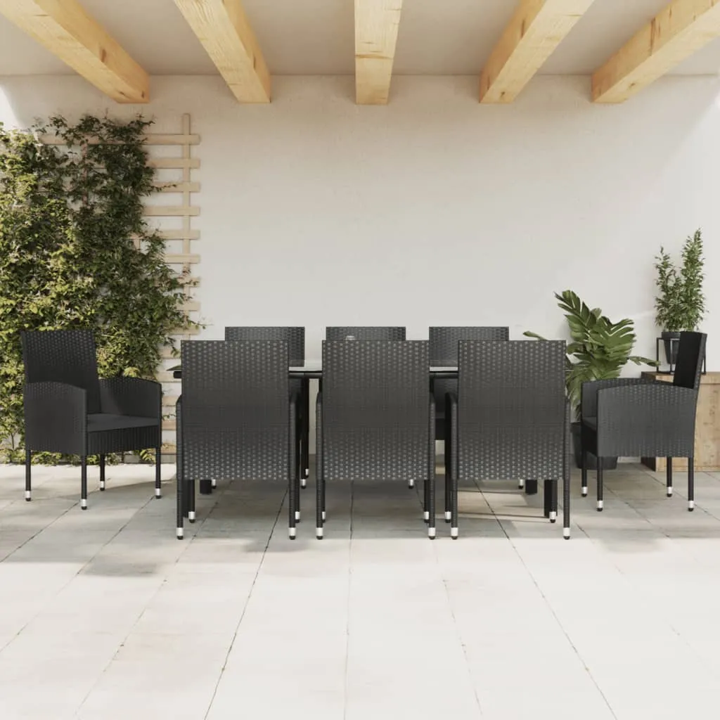 vidaXL Set da Pranzo da Giardino 9 pz Nero in Polyrattan e Acciaio