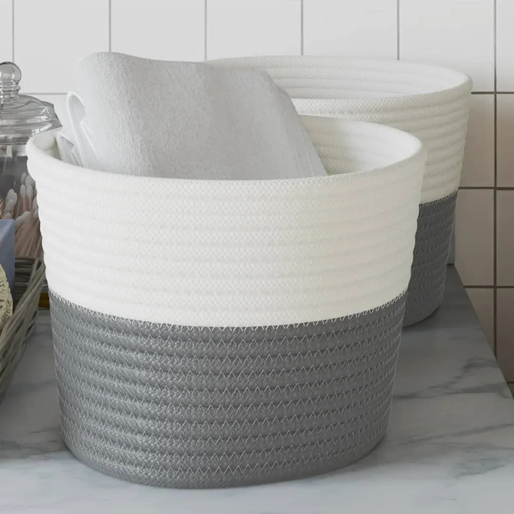 vidaXL Cestini Portaoggetti 2pz Grigio e Bianco Ø24x18 cm in Cotone