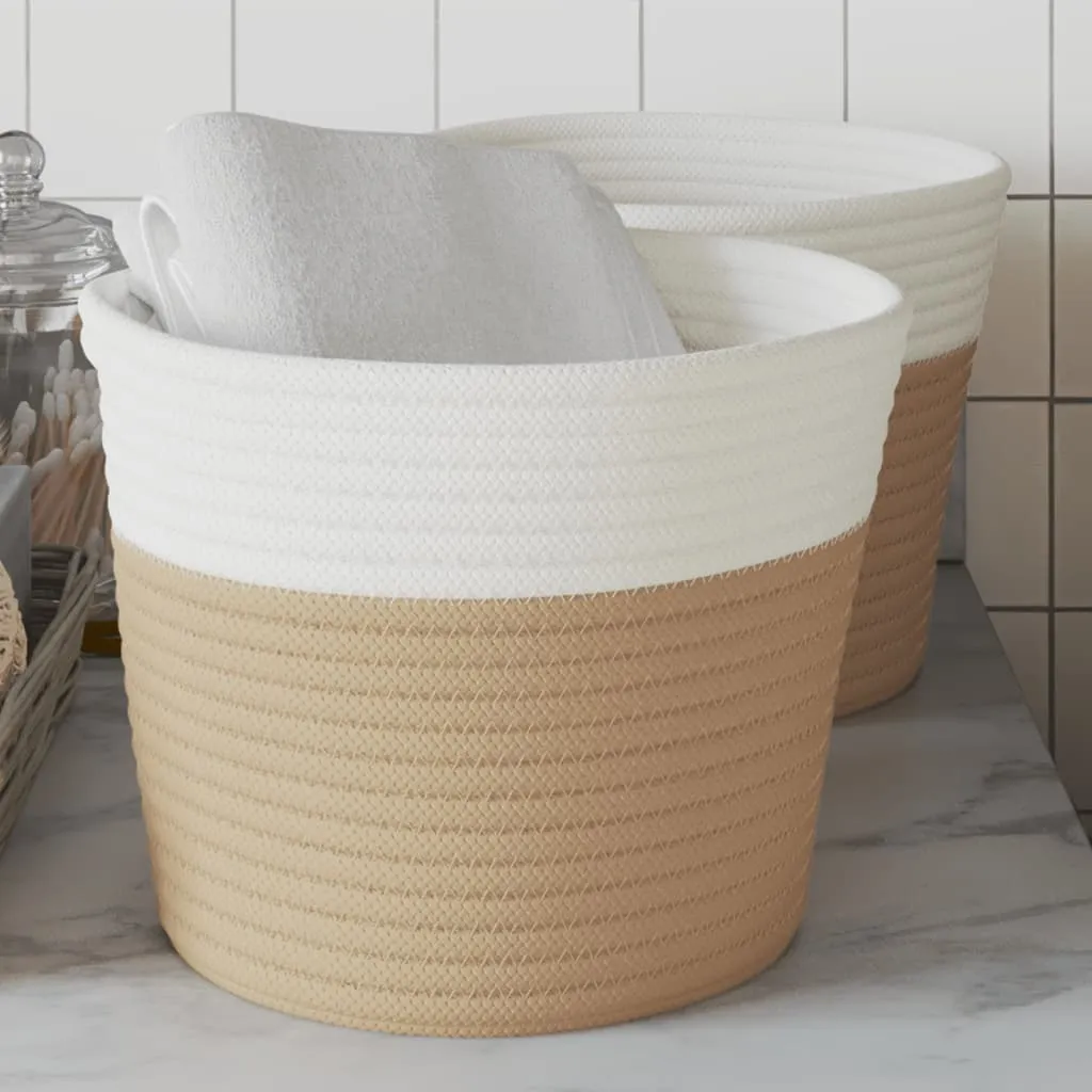 vidaXL Cestini Portaoggetti 2pz Beige e Bianco Ø24x18 cm in Cotone