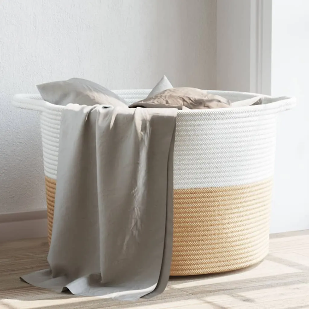 vidaXL Cesto per Biancheria Beige e Bianco Ø55x36 cm in Cotone