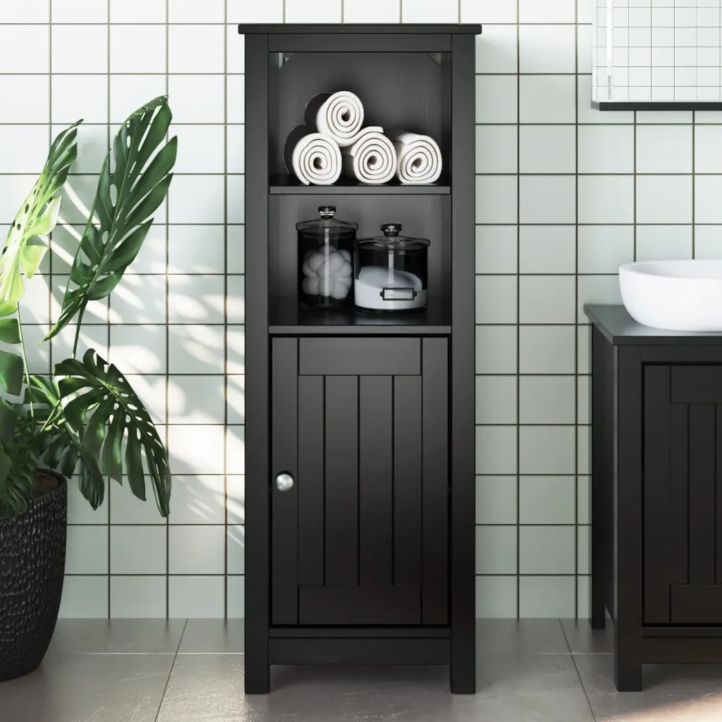 vidaXL Mobile da Bagno BERG Nero 40x34x110 cm Legno Massello di Pino