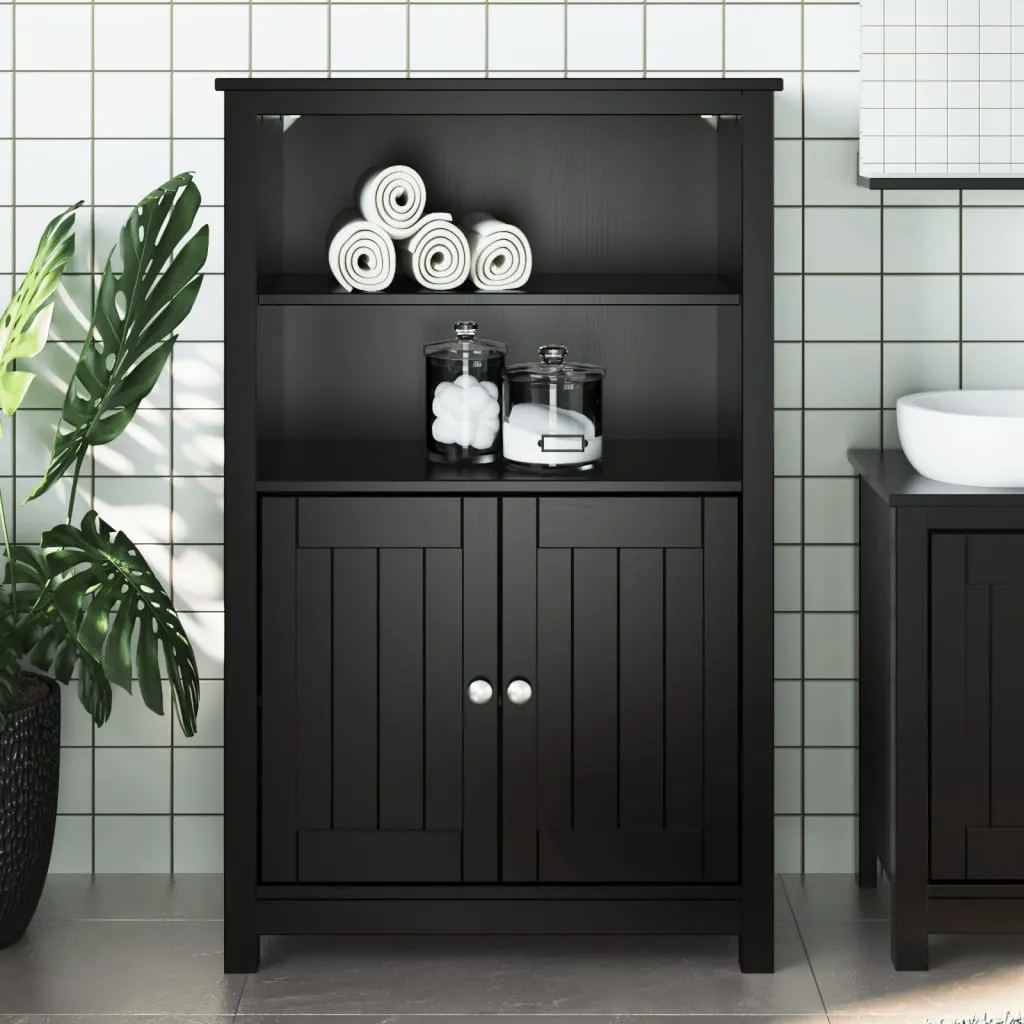 vidaXL Mobile da Bagno BERG Nero 69,5x34x110 cm Legno Massello di Pino