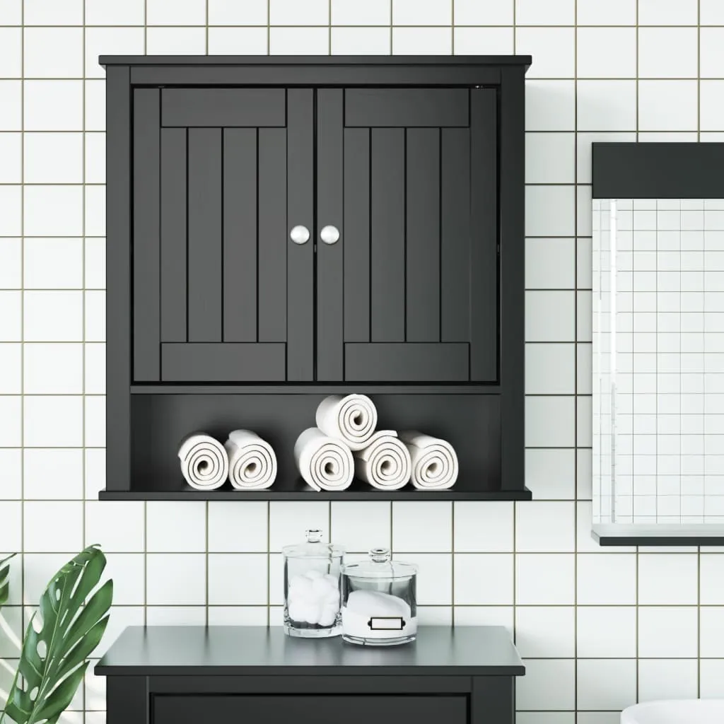 vidaXL Mobile da Bagno a Muro BERG Nero 69,5x27x71,5cm Legno Massello