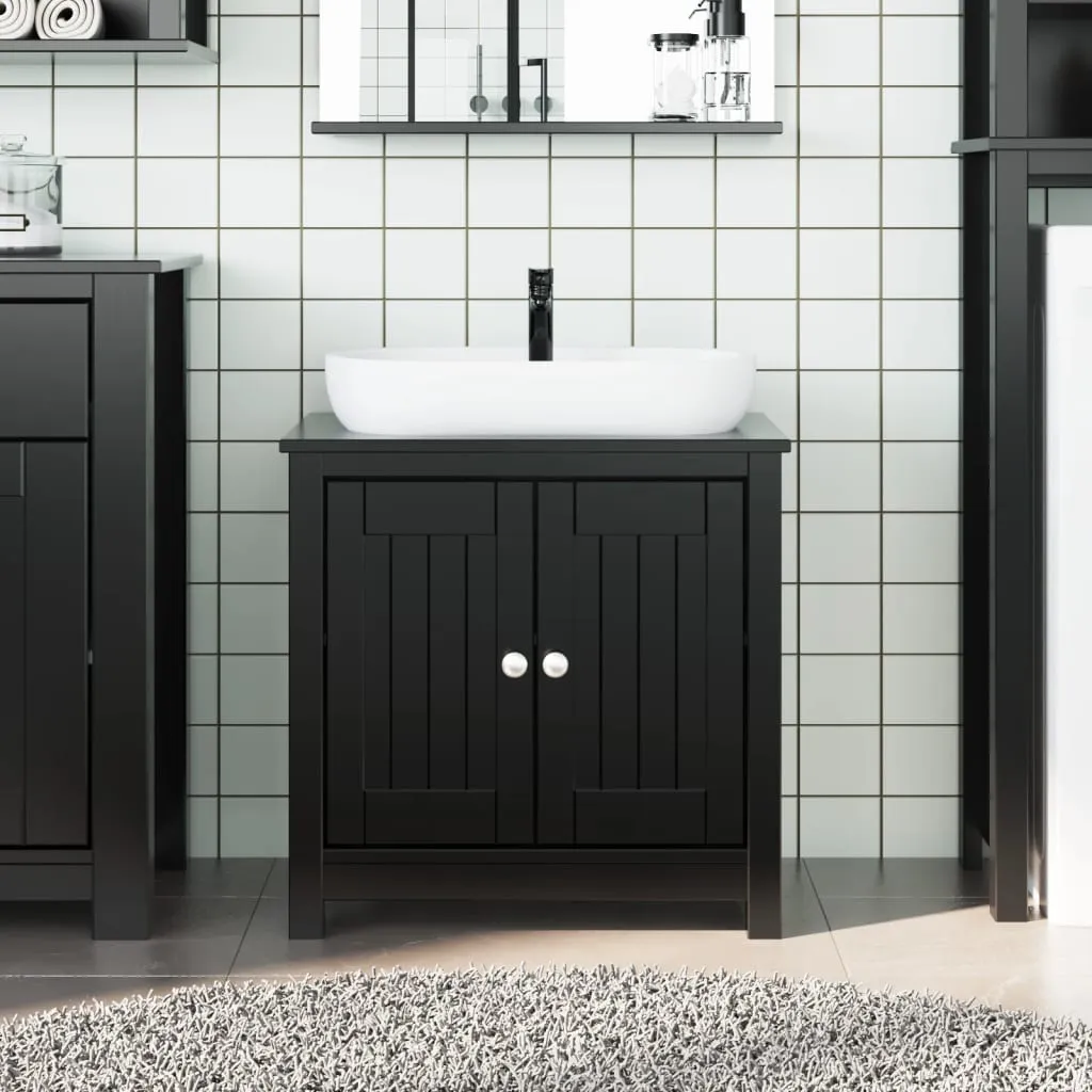 vidaXL Mobile Lavabo da Bagno BERG Nero 60x34x59cm Legno Massello Pino