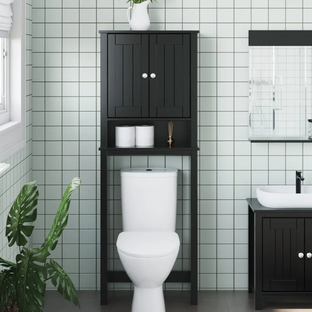 vidaXL Portaoggetti Sopra WC BERG Nero 60x27x164,5 cm Legno Massello