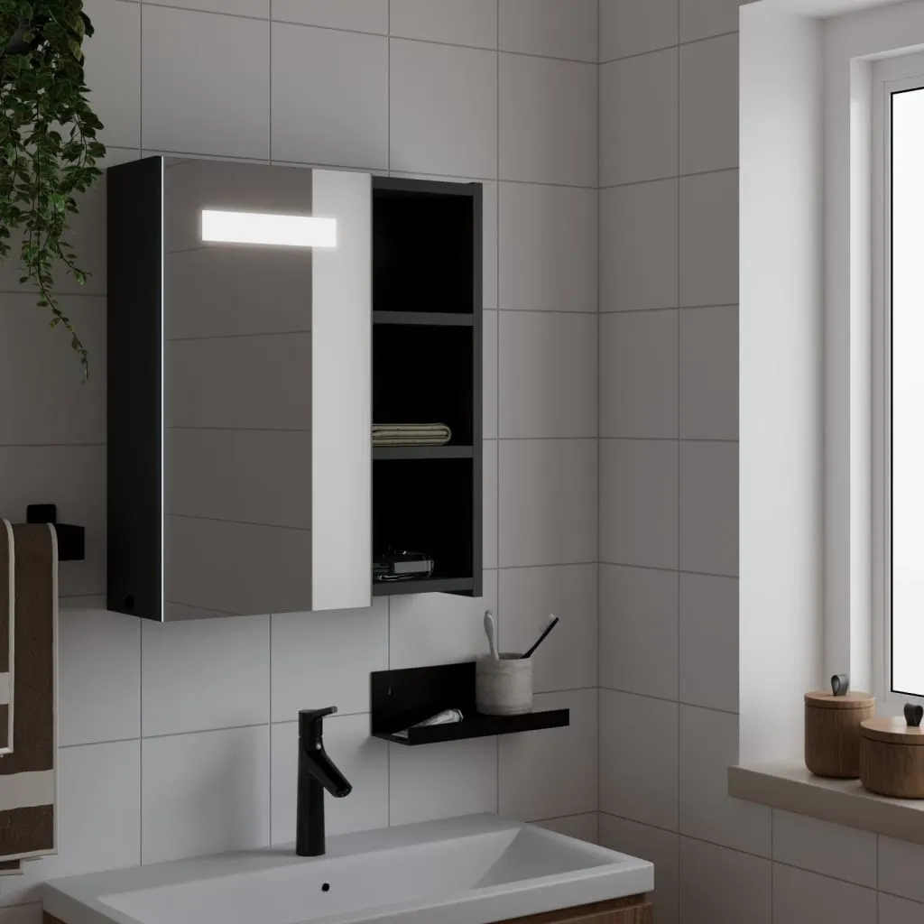 vidaXL Armadietto Bagno con Specchio e LED Nero 45x13x52 cm