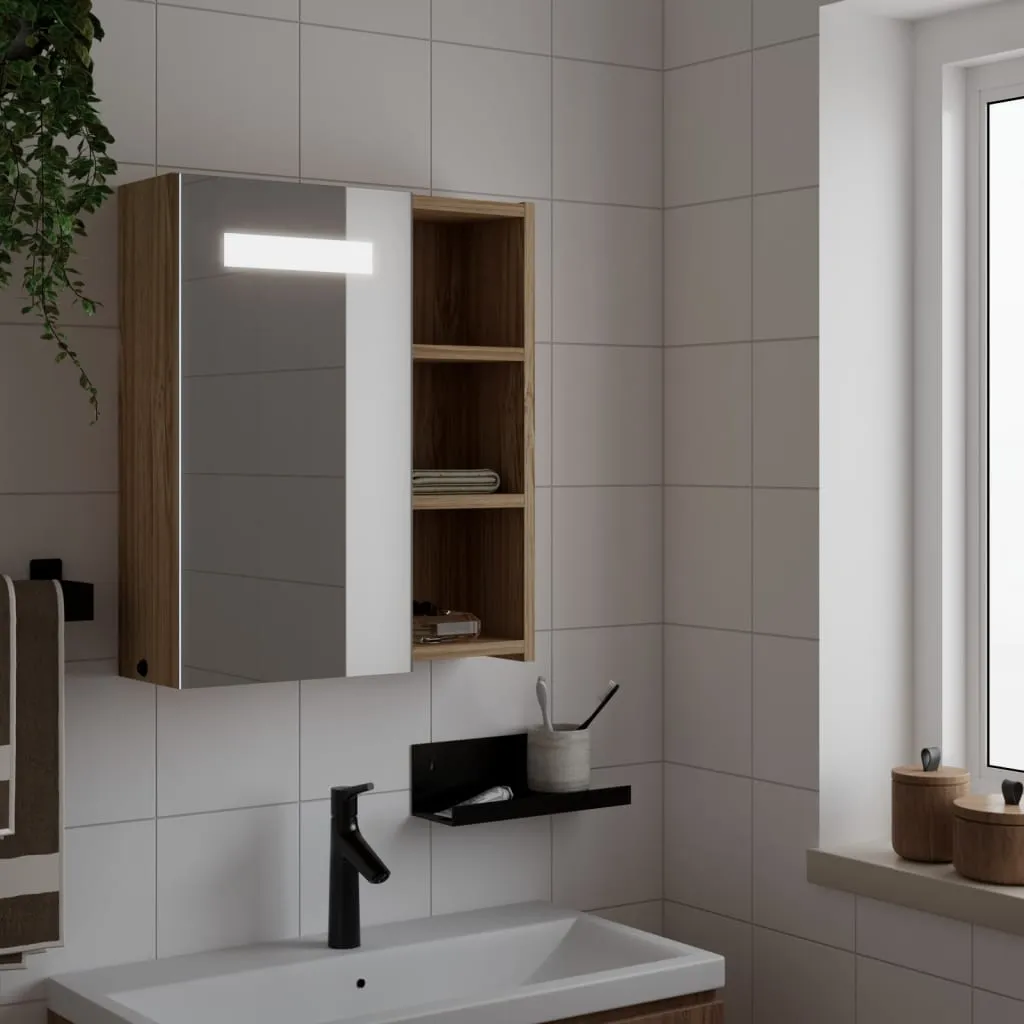 vidaXL Armadietto Bagno con Specchio e LED Rovere 45x13x52 cm