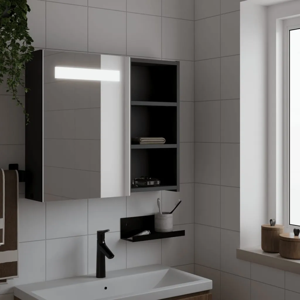 vidaXL Armadietto Bagno con Specchio e LED Nero 60x13x52 cm