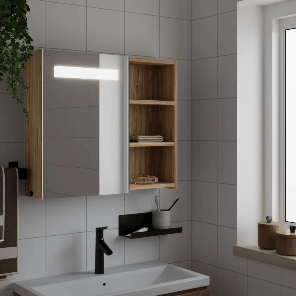 vidaXL Armadietto Bagno con Specchio e LED Rovere 60x13x52 cm