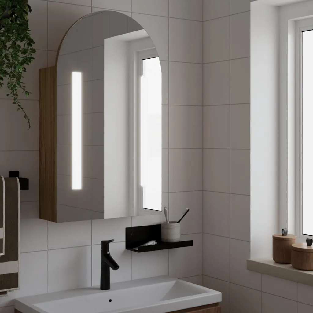 vidaXL Armadietto Bagno con Specchio e LED ad Arco Rovere 42x13x70 cm