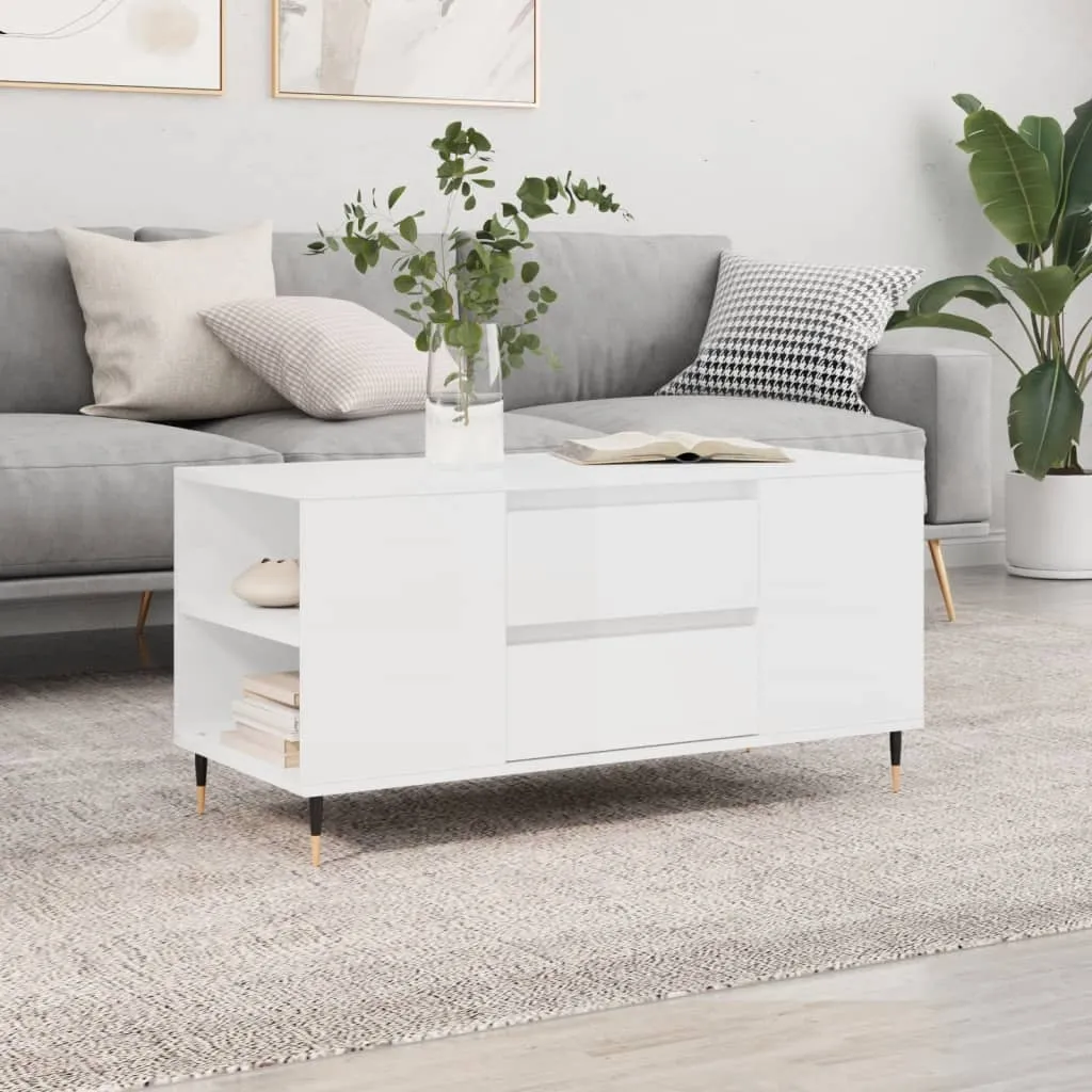 vidaXL Tavolino Salotto Bianco Lucido 102x44,5x50 cm Legno Multistrato