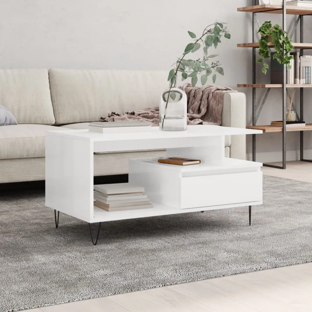 vidaXL Tavolino da Salotto Bianco Lucido 90x49x45 cm Legno Multistrato