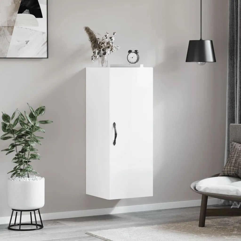 vidaXL Mobile Parete Bianco Lucido 34,5x34x90 cm in Legno Multistrato