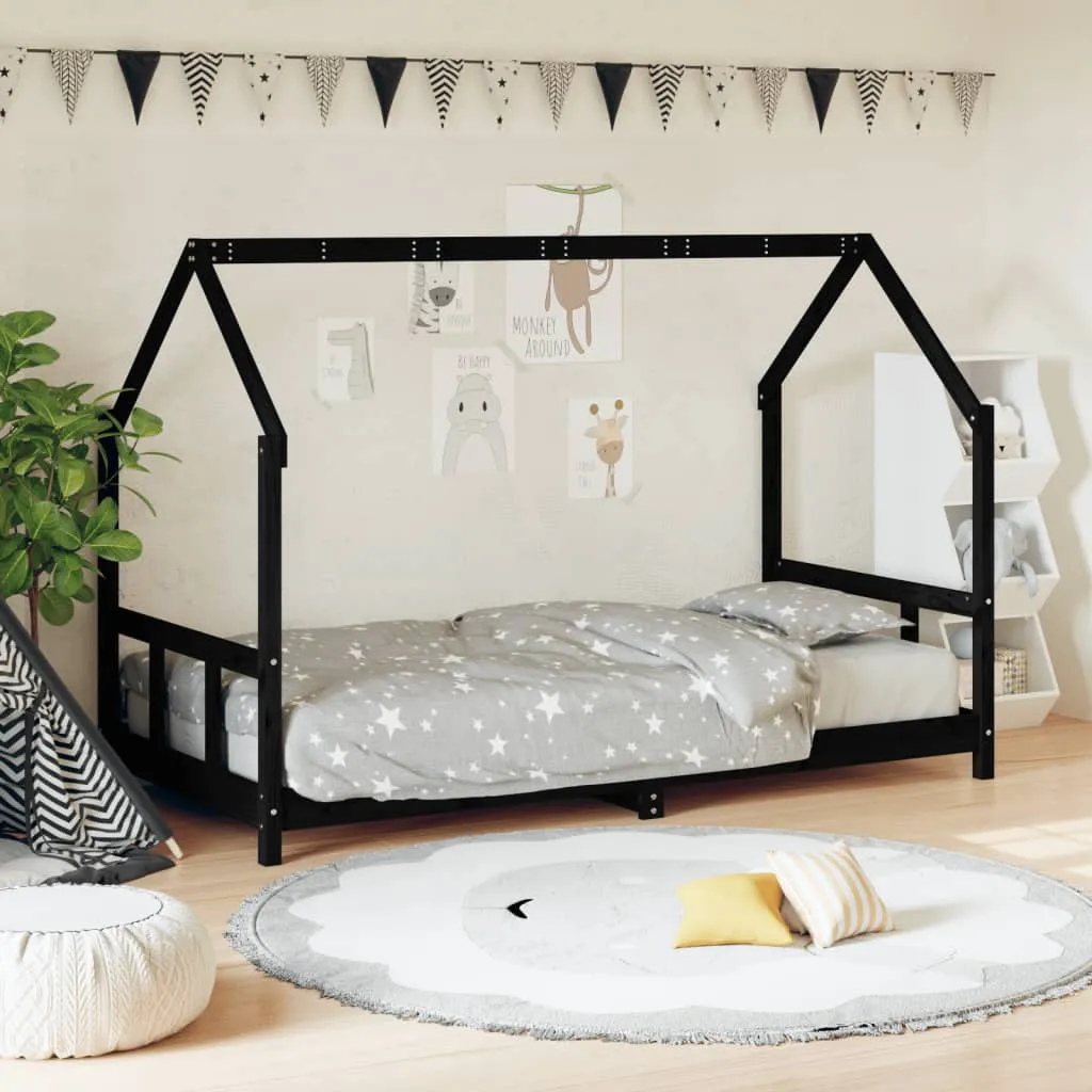 vidaXL Giroletto per Bambini Nero 90x200 cm in Legno Massello di Pino