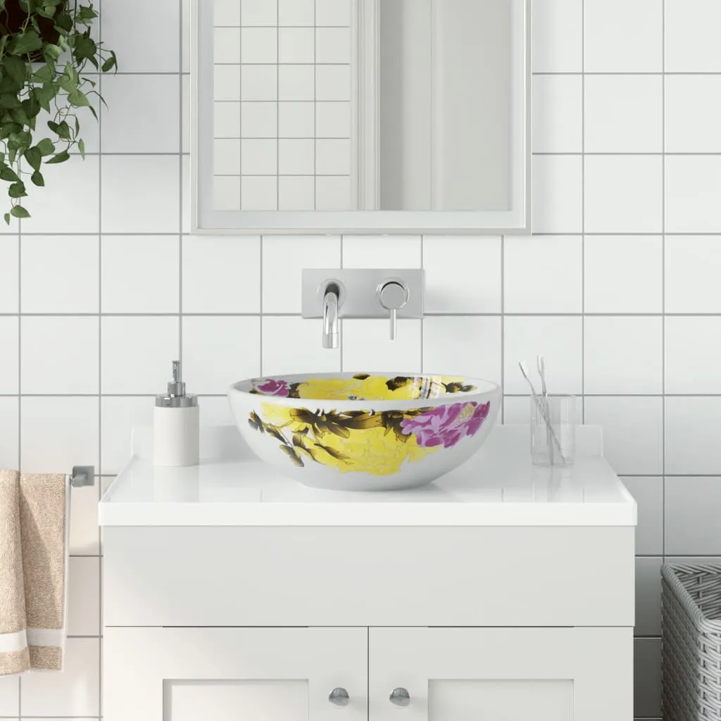 vidaXL Lavabo da Appoggio Multicolore Rotondo Φ41x14 cm Ceramica