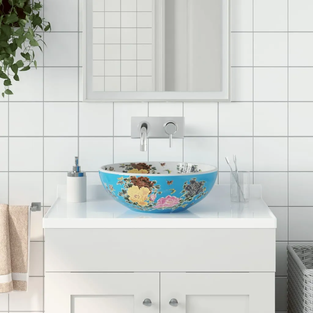 vidaXL Lavabo da Appoggio Multicolore Rotondo Φ41x14 cm Ceramica